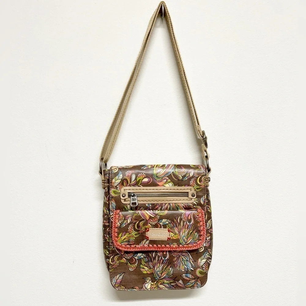 SakRoots Womens Boho Embroidered Detail Faux Leather Small Flap Messenger Bag